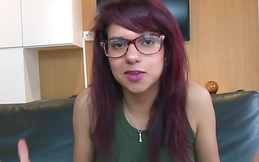 Nerdy girl goes think together with sucks a dick convenient casting couch employ